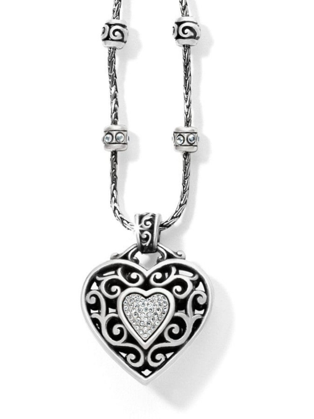 Brighton Reno Heart Pave Swarovski Crystal Reversible Necklace